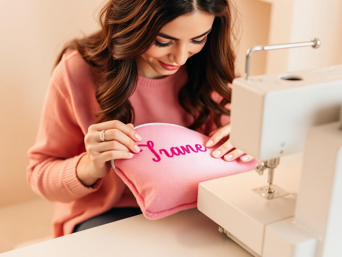 Name embroidery on a pouch