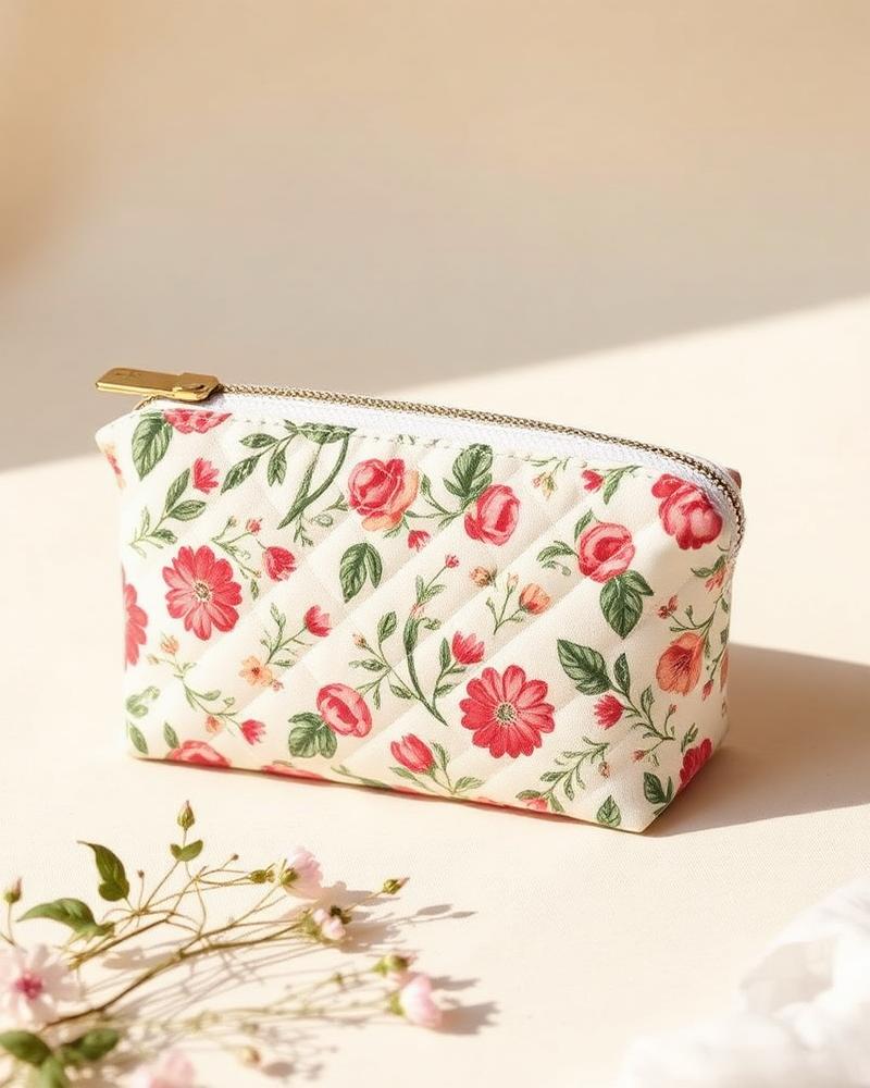 Quilted floral pouch